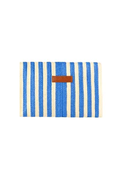 Women Scamp & Dude Natural with Blue Stripe Woven Clutch Bag