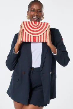 Women Scamp & Dude Natural with Red Stripe Woven Clutch Bag