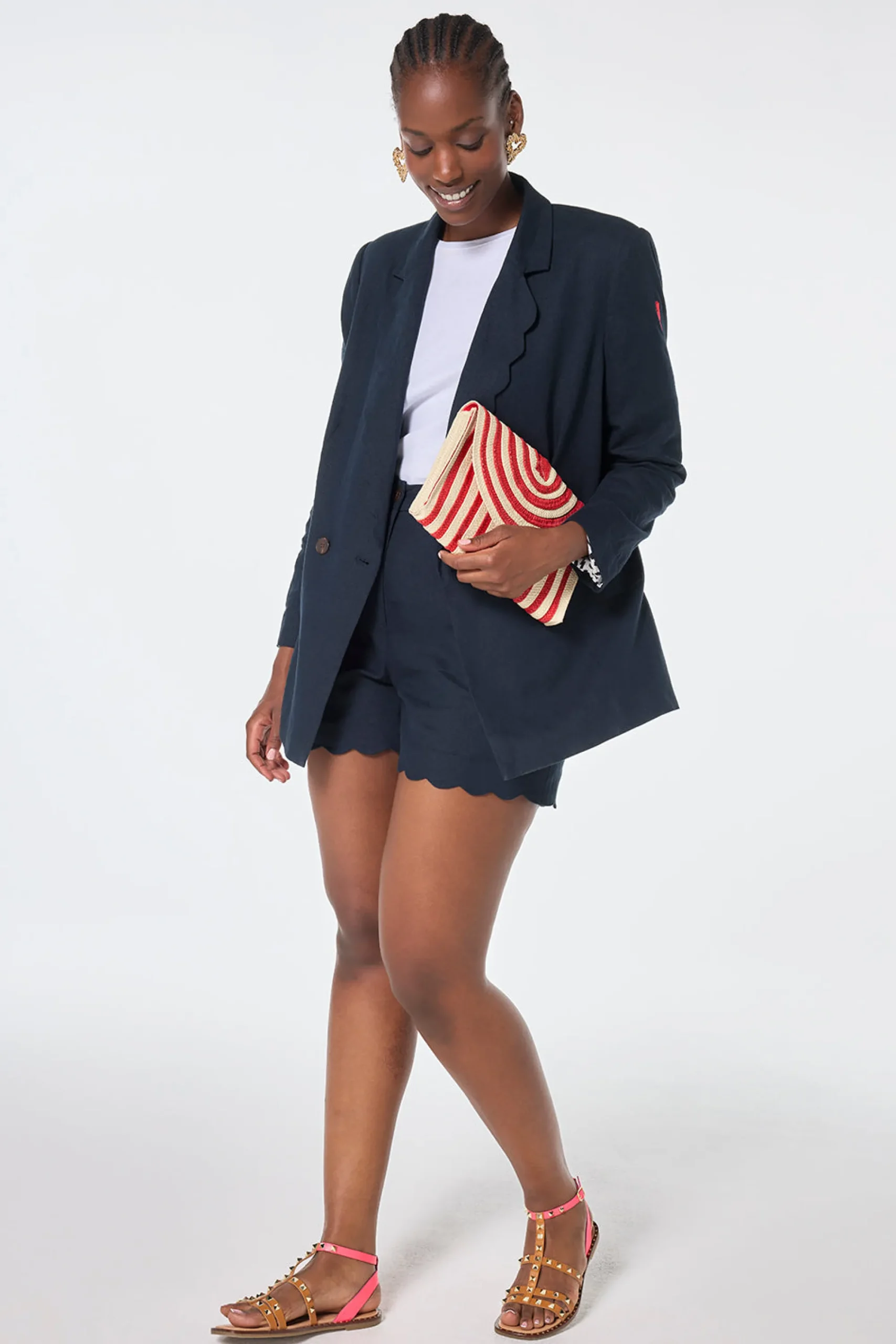 Women Scamp & Dude Natural with Red Stripe Woven Clutch Bag