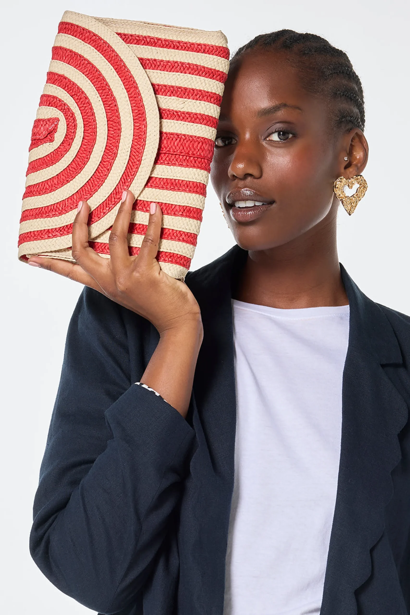 Women Scamp & Dude Natural with Red Stripe Woven Clutch Bag