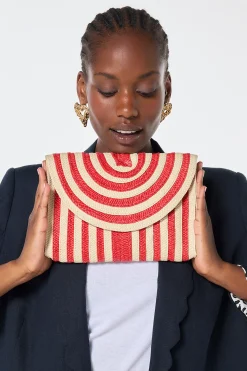 Women Scamp & Dude Natural with Red Stripe Woven Clutch Bag