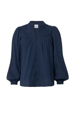 Women Scamp & Dude Navy Dobby Frill Neck Blouse