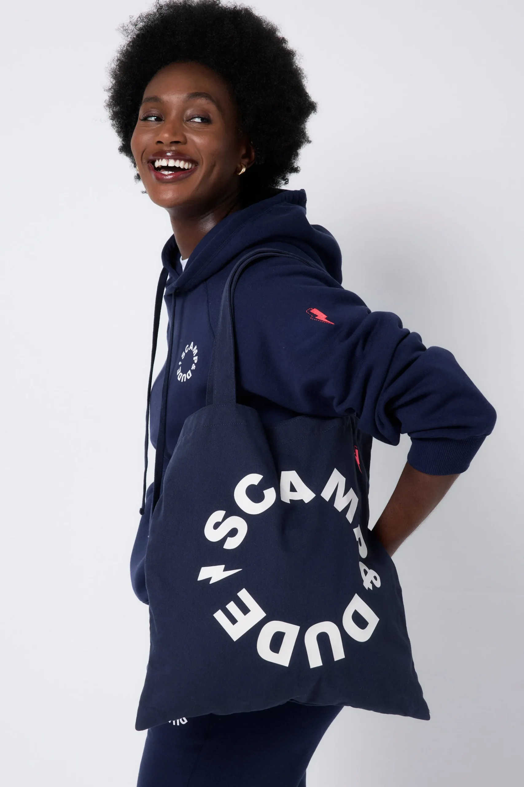 Women Scamp & Dude Navy Graphic Logo Tote Bag