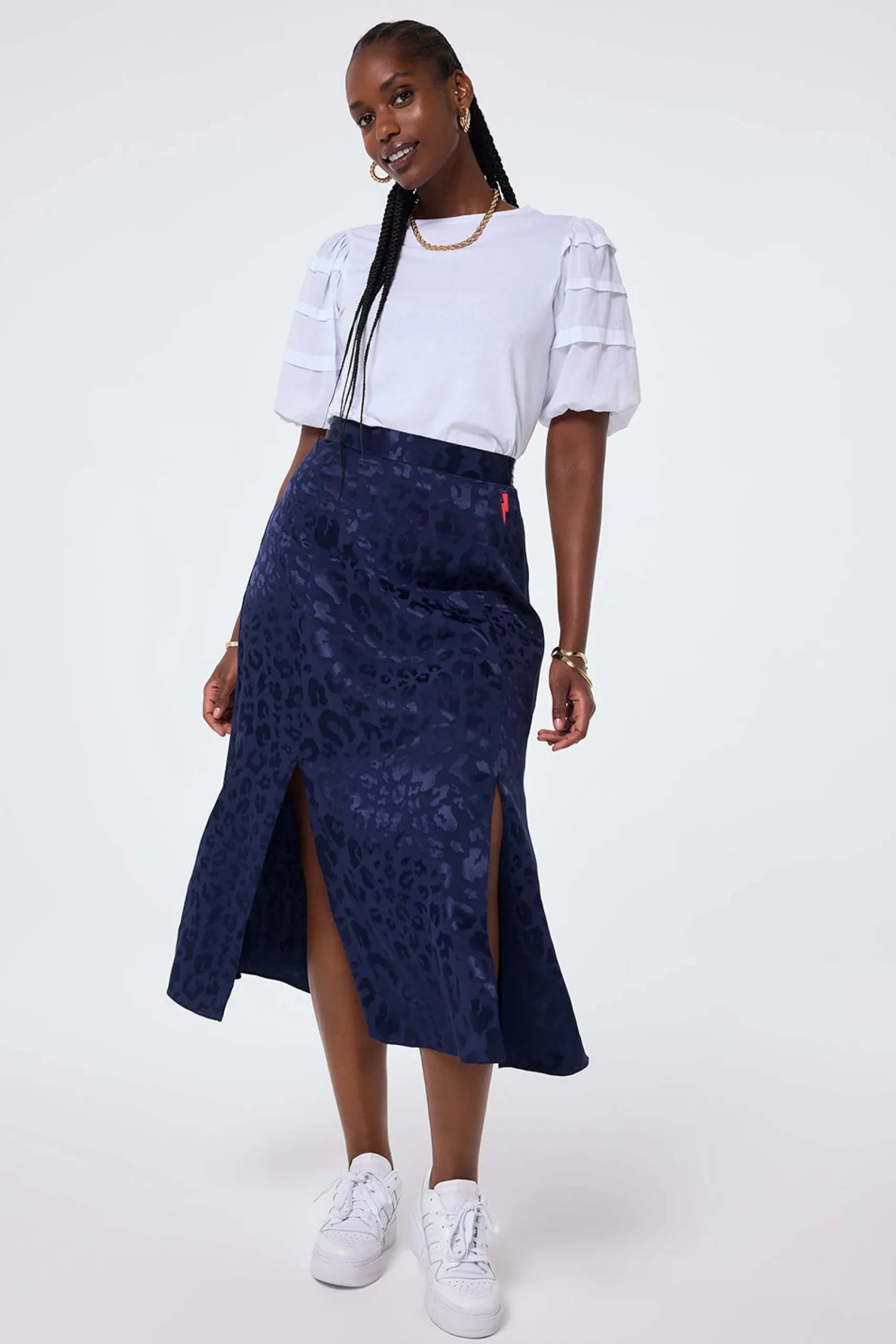 Women Scamp & Dude Navy Jacquard Leopard Split Front Skirt