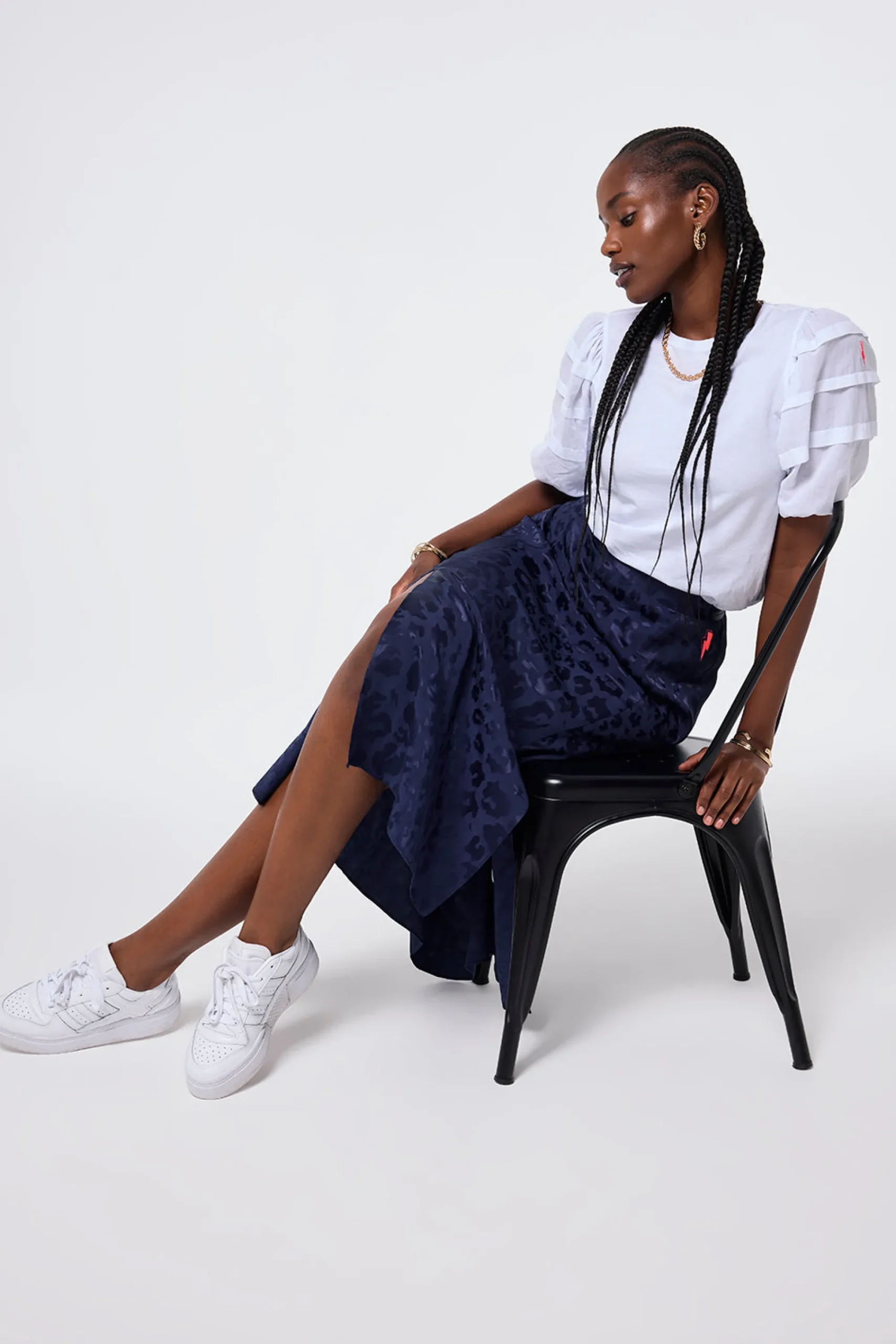 Women Scamp & Dude Navy Jacquard Leopard Split Front Skirt