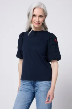 Women Scamp & Dude Navy Pintuck Sleeve T-Shirt