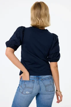 Women Scamp & Dude Navy Pintuck Sleeve T-Shirt