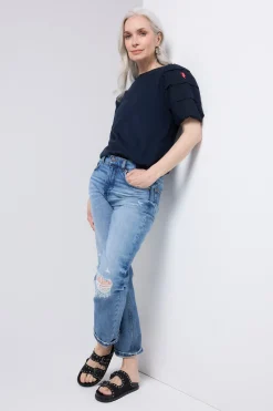 Women Scamp & Dude Navy Pintuck Sleeve T-Shirt