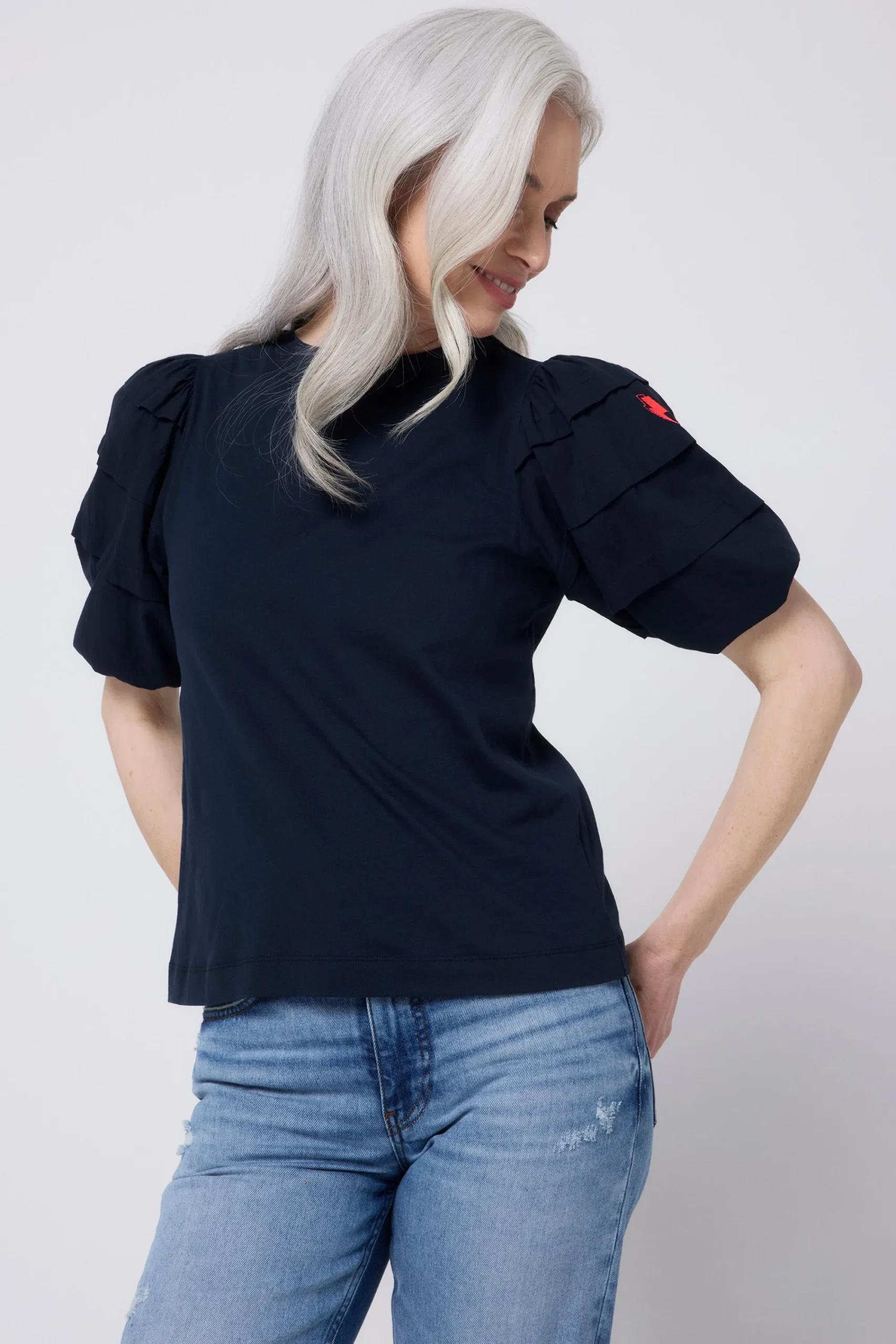 Women Scamp & Dude Navy Pintuck Sleeve T-Shirt