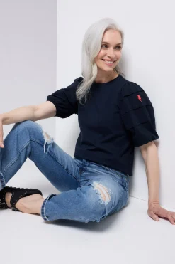 Women Scamp & Dude Navy Pintuck Sleeve T-Shirt