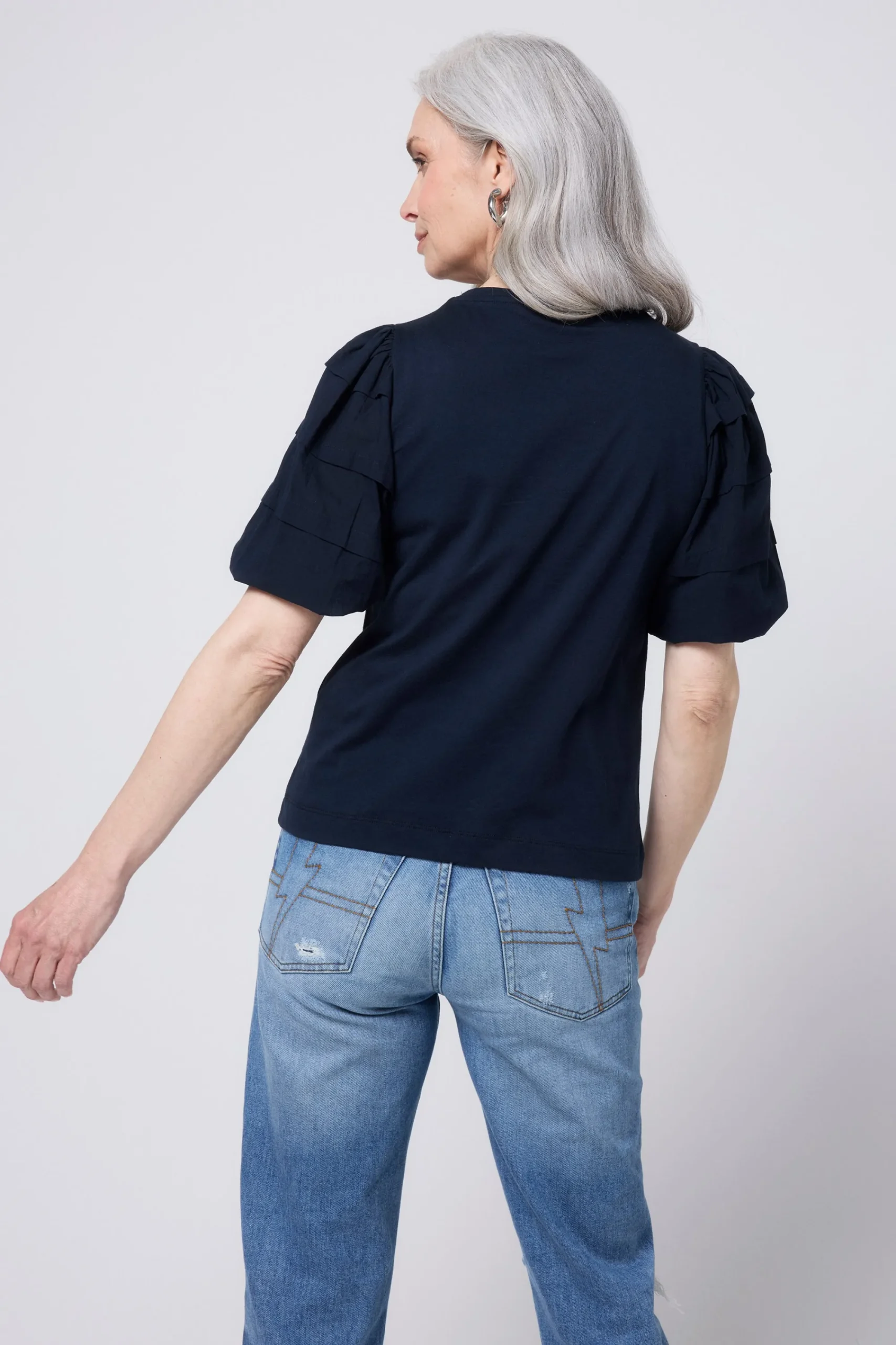 Women Scamp & Dude Navy Pintuck Sleeve T-Shirt