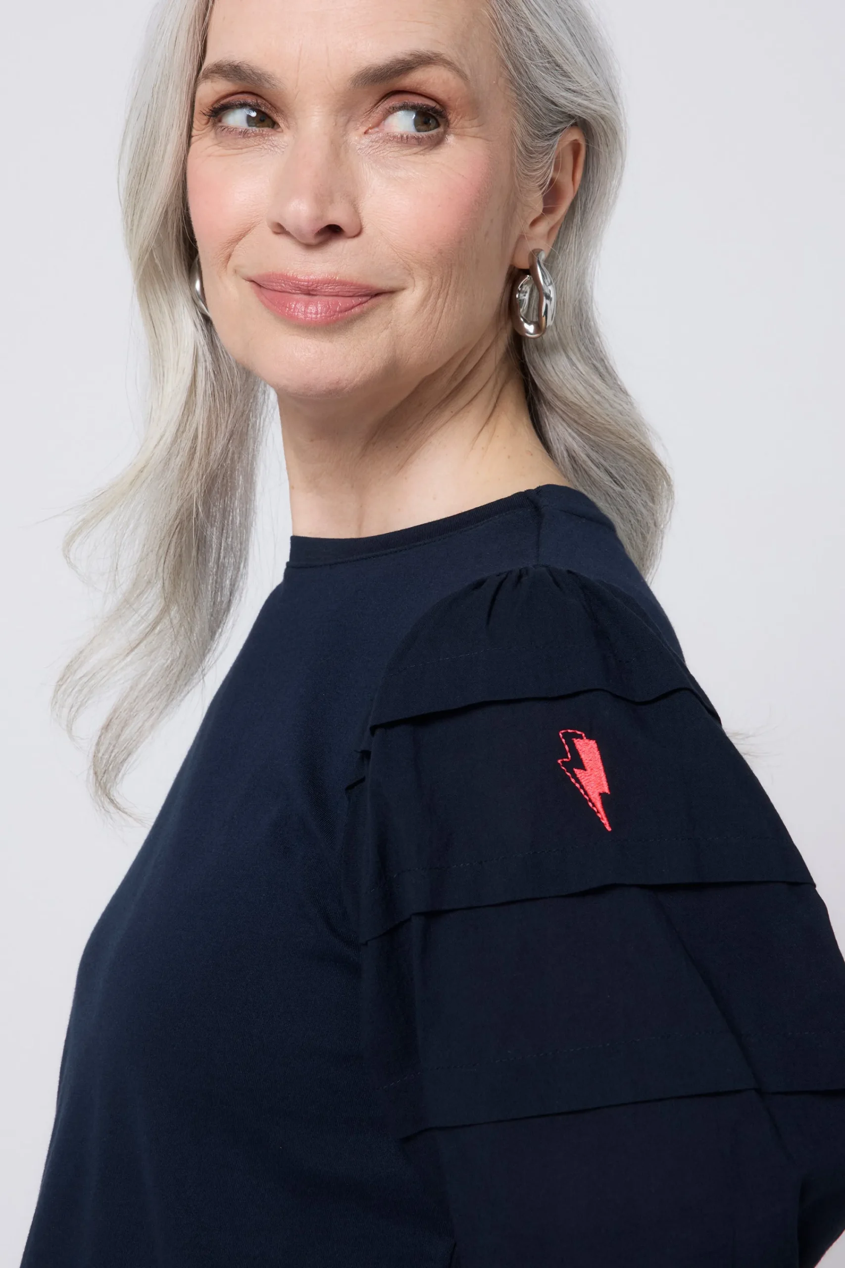 Women Scamp & Dude Navy Pintuck Sleeve T-Shirt