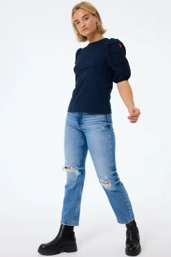 Women Scamp & Dude Navy Pintuck Sleeve T-Shirt