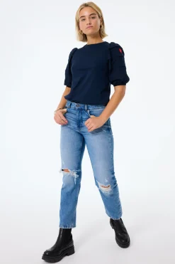 Women Scamp & Dude Navy Pintuck Sleeve T-Shirt