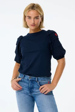 Women Scamp & Dude Navy Pintuck Sleeve T-Shirt