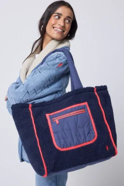 Women Scamp & Dude Navy Reversible Quilted Lightning Bolt with Borg Tote Bag