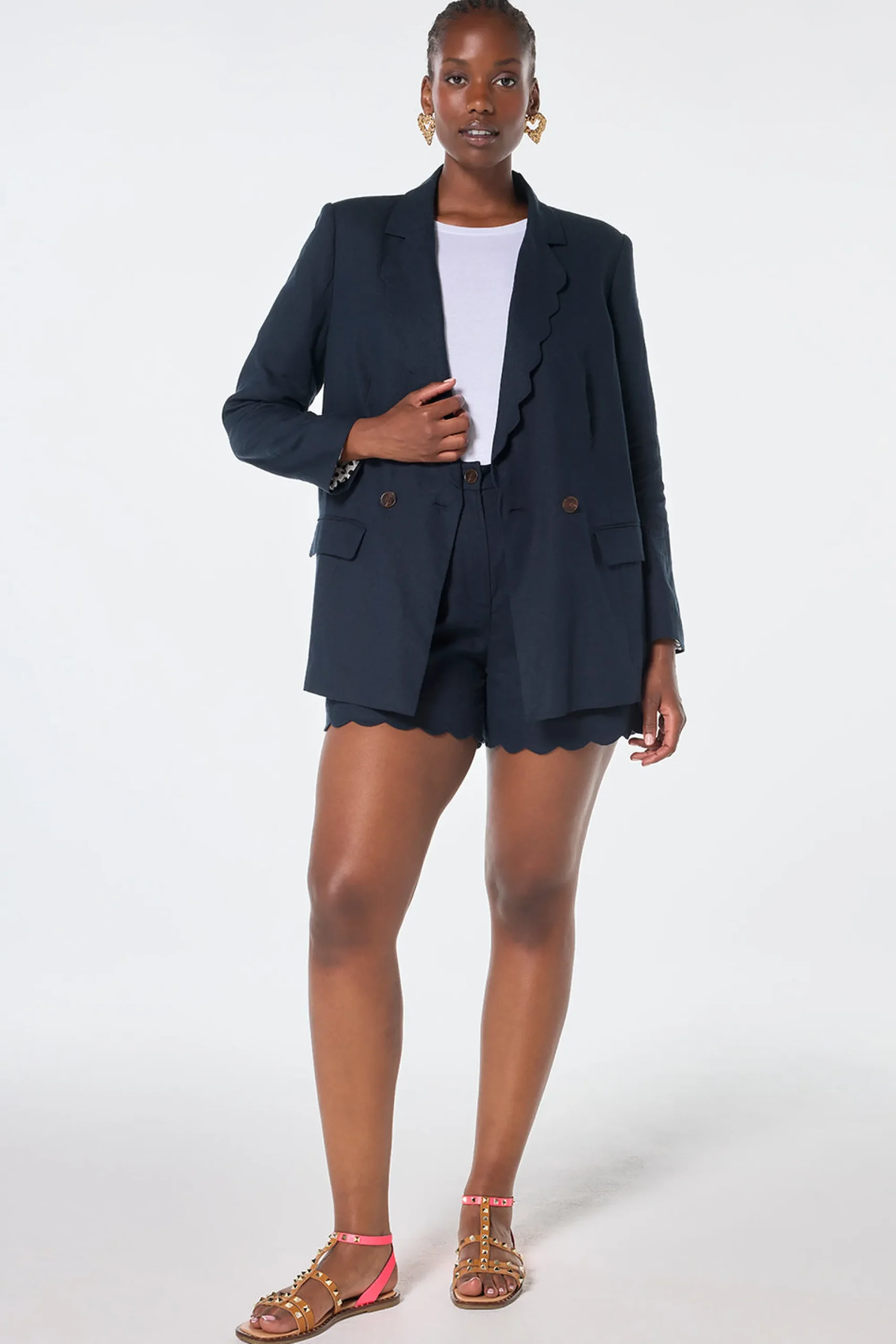 Women Scamp & Dude Navy Scallop Edge Blazer