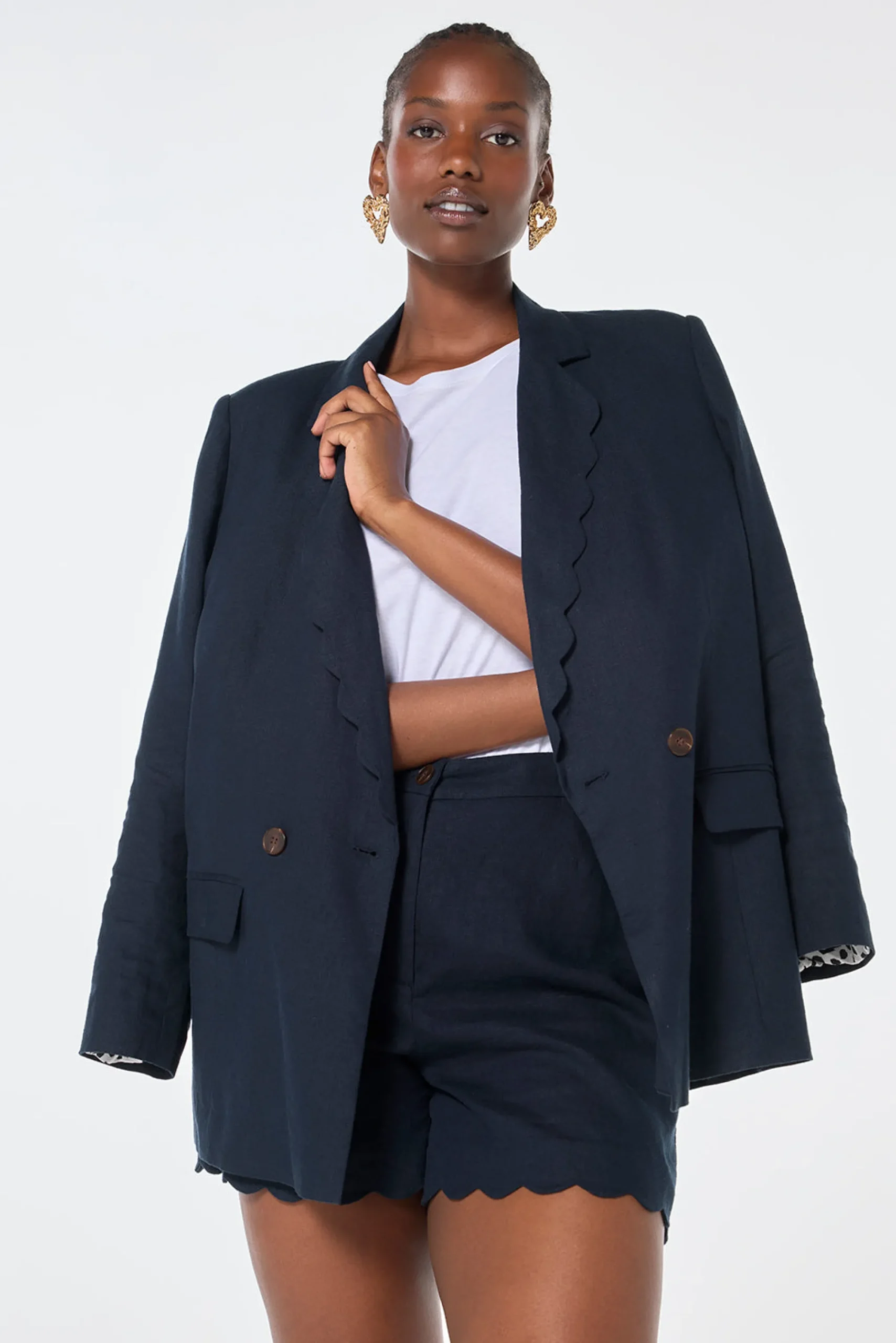 Women Scamp & Dude Navy Scallop Edge Blazer