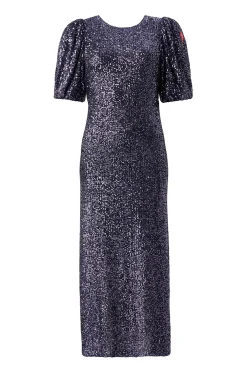 Women Scamp & Dude Navy Sequin Puff Sleeve Midi Dress
