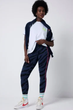 Women Scamp & Dude Navy with Black Graphic Tiger Print Full Length Active Leggings