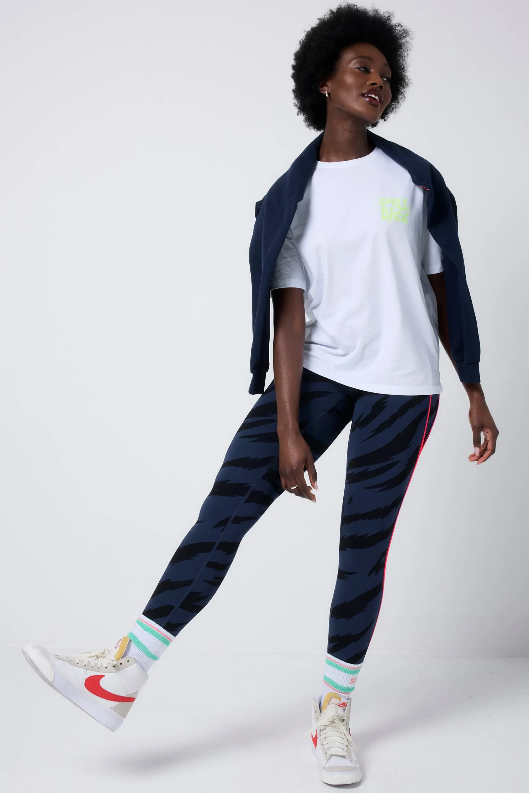 Women Scamp & Dude Navy with Black Graphic Tiger Print Full Length Active Leggings