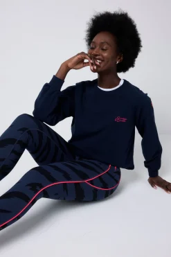 Women Scamp & Dude Navy with Black Graphic Tiger Print Full Length Active Leggings