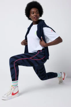 Women Scamp & Dude Navy with Black Graphic Tiger Print Full Length Active Leggings