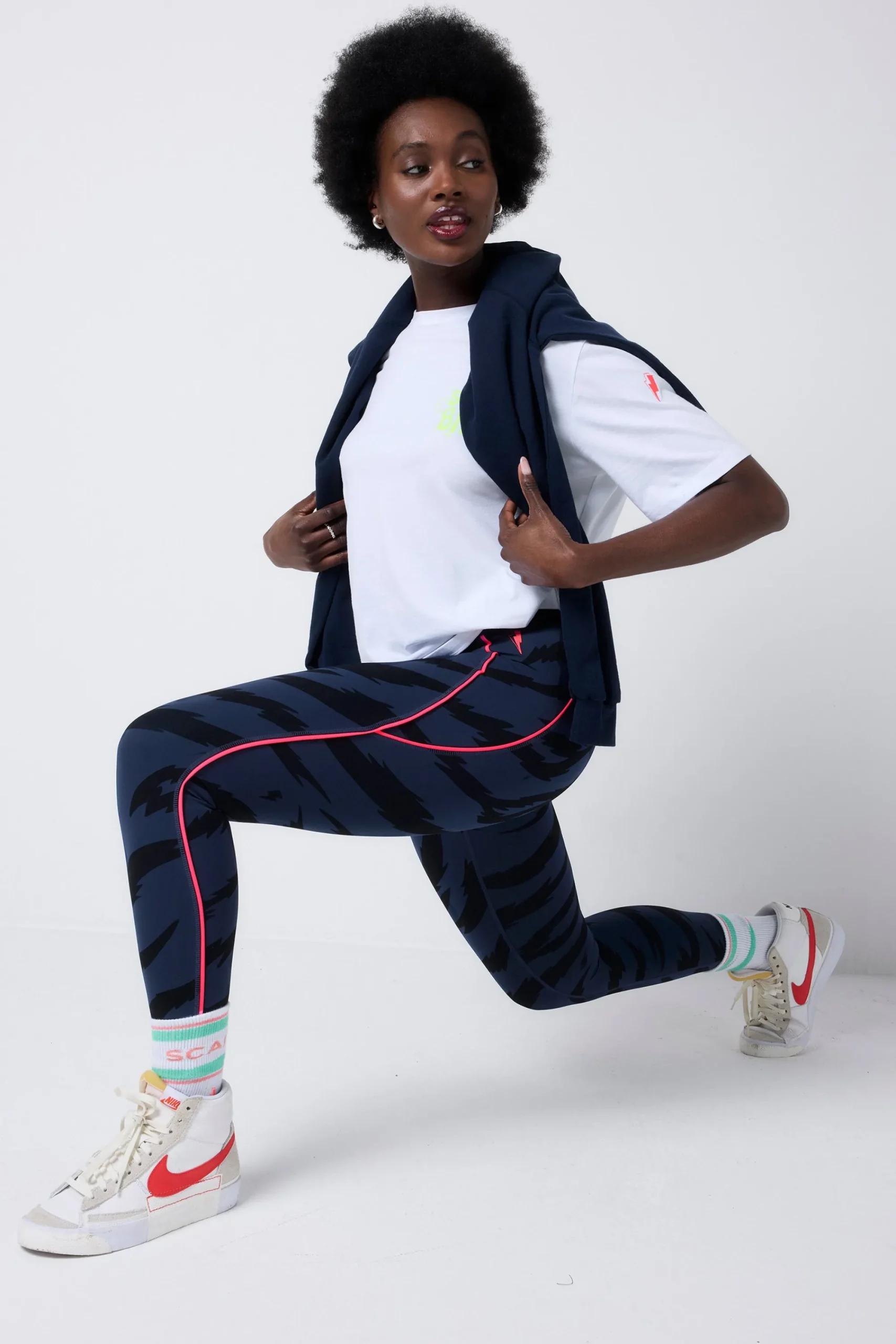 Women Scamp & Dude Navy with Black Graphic Tiger Print Full Length Active Leggings