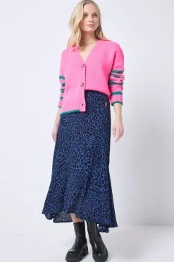 Women Scamp & Dude Navy with Black Rock and Roll Leopard High Low Hem Skirt