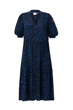 Women Scamp & Dude Navy with Black Rock and Roll Leopard Zip Detail Tiered Short Dress