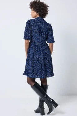 Women Scamp & Dude Navy with Black Rock and Roll Leopard Zip Detail Tiered Short Dress