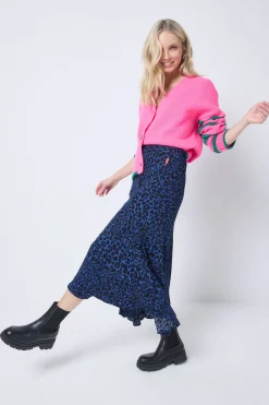 Women Scamp & Dude Navy with Black Rock and Roll Leopard High Low Hem Skirt