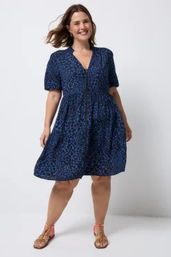 Women Scamp & Dude Navy with Black Rock and Roll Leopard Zip Detail Tiered Short Dress