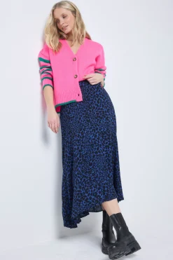 Women Scamp & Dude Navy with Black Rock and Roll Leopard High Low Hem Skirt