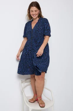 Women Scamp & Dude Navy with Black Rock and Roll Leopard Zip Detail Tiered Short Dress