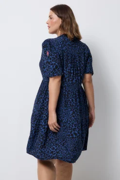 Women Scamp & Dude Navy with Black Rock and Roll Leopard Zip Detail Tiered Short Dress