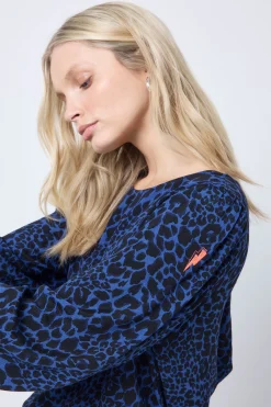 Women Scamp & Dude Navy with Black Rock and Roll Leopard Blouson Sleeve Top