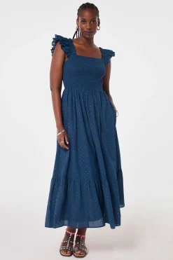 Women Scamp & Dude Navy with Gold Lurex Spot Maxi Sundress