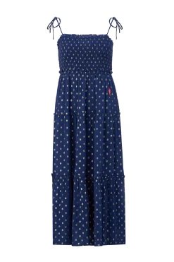 Women Scamp & Dude Navy with Gold Lurex Spot Bandeau Midi Dress
