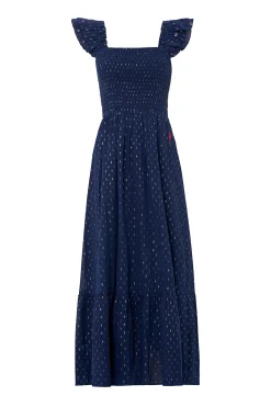 Women Scamp & Dude Navy with Gold Lurex Spot Maxi Sundress