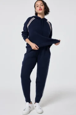 Women Scamp & Dude Navy with Ivory and Peach Stripe Knitted Lounge Wear Joggers