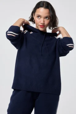 Women Scamp & Dude Navy with Ivory and Peach Stripe Knitted Lounge Wear Hoodie