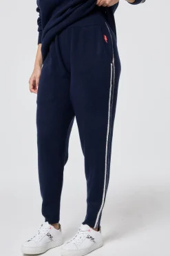 Women Scamp & Dude Navy with Ivory and Peach Stripe Knitted Lounge Wear Joggers