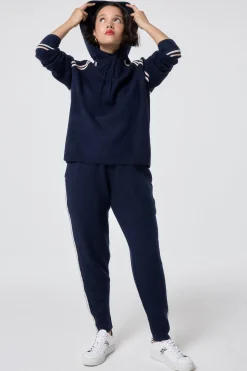 Women Scamp & Dude Navy with Ivory and Peach Stripe Knitted Lounge Wear Joggers