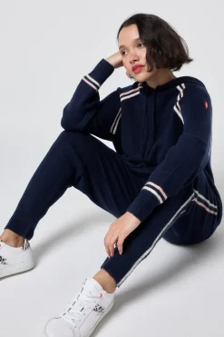 Women Scamp & Dude Navy with Ivory and Peach Stripe Knitted Lounge Wear Joggers