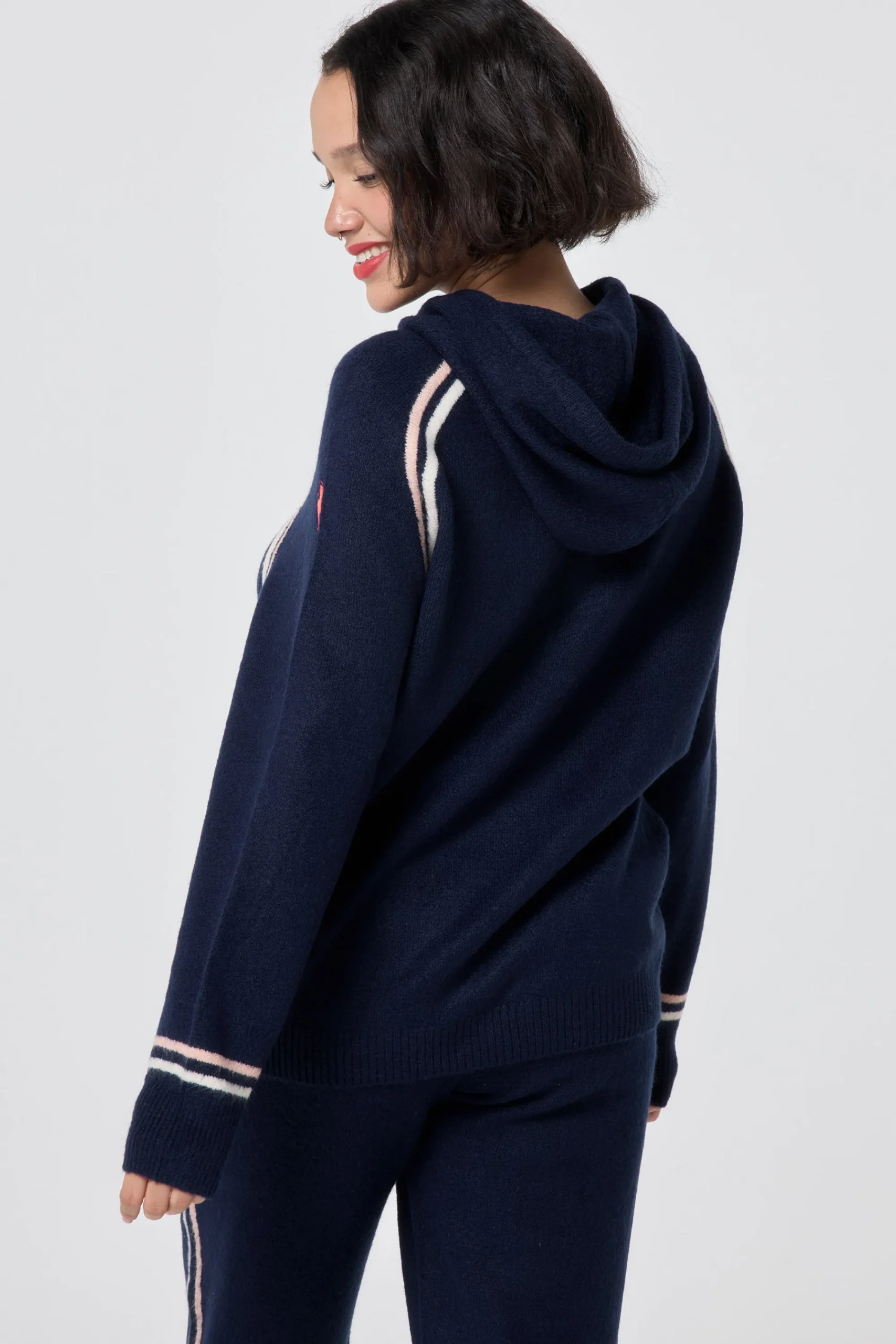 Women Scamp & Dude Navy with Ivory and Peach Stripe Knitted Lounge Wear Hoodie