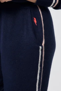 Women Scamp & Dude Navy with Ivory and Peach Stripe Knitted Lounge Wear Joggers