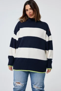 Women Scamp & Dude Navy with Ivory Stripe Oversized Turtleneck Jumper
