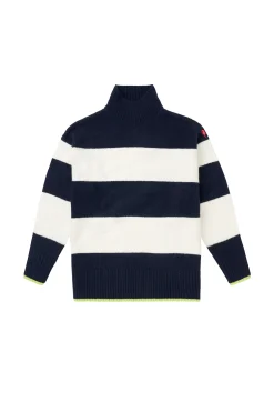 Women Scamp & Dude Navy with Ivory Stripe Oversized Turtleneck Jumper