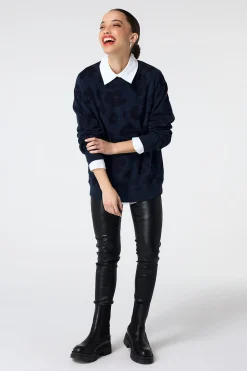 Women Scamp & Dude Navy with Navy Leopard Longline Sweatshirt